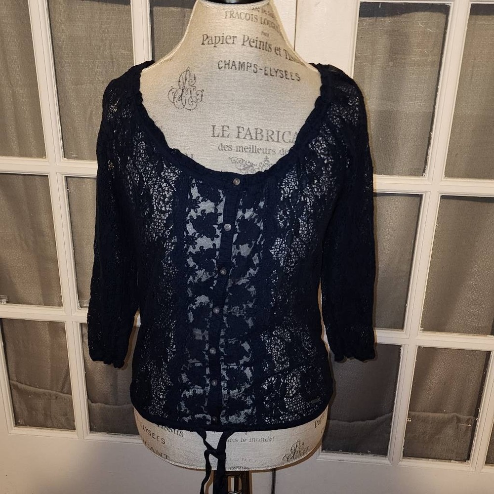 NWT Hollister Womens Navy Blue Peasant Top Blouse Medium New